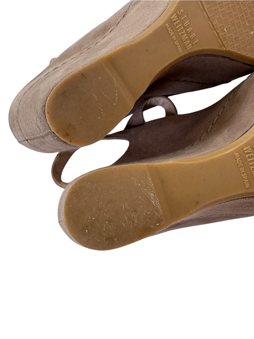 Stuart Weitzman Turnover Suede Wedge Shoes Sandals Taupe Beige Size 7 - Picture 11 of 14